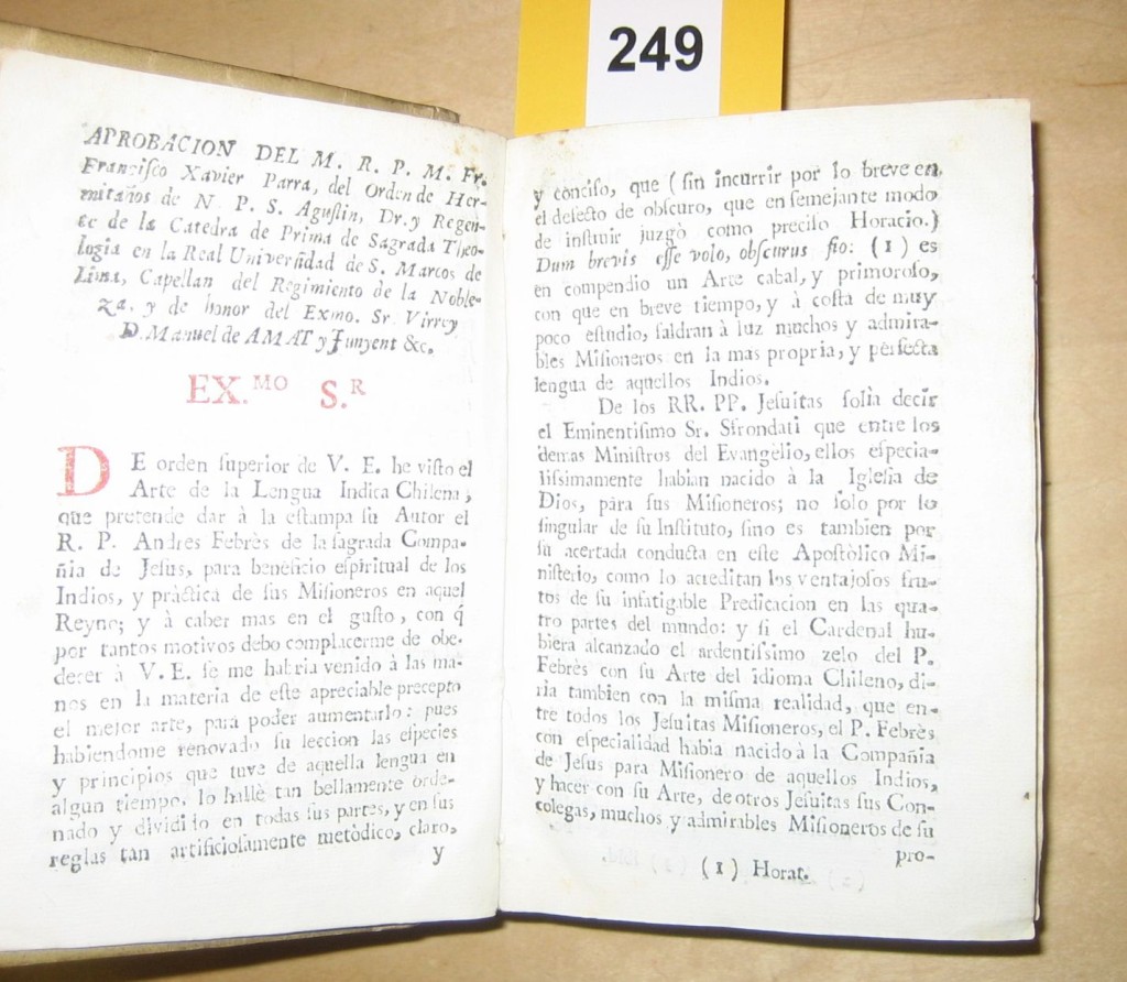 (LIMA--1765.) Febres, Andrés. Arte de la lengua general del reyno de Chile.